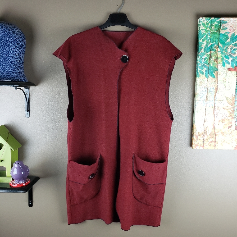 VINTAGE Lagenlook Wool sleeveless cardigan Large - Picture 6 of 10